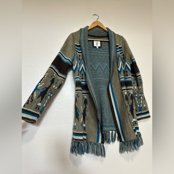 Aztec Patterned Gray and Blue Women's Sweater - Picture 2 of 4